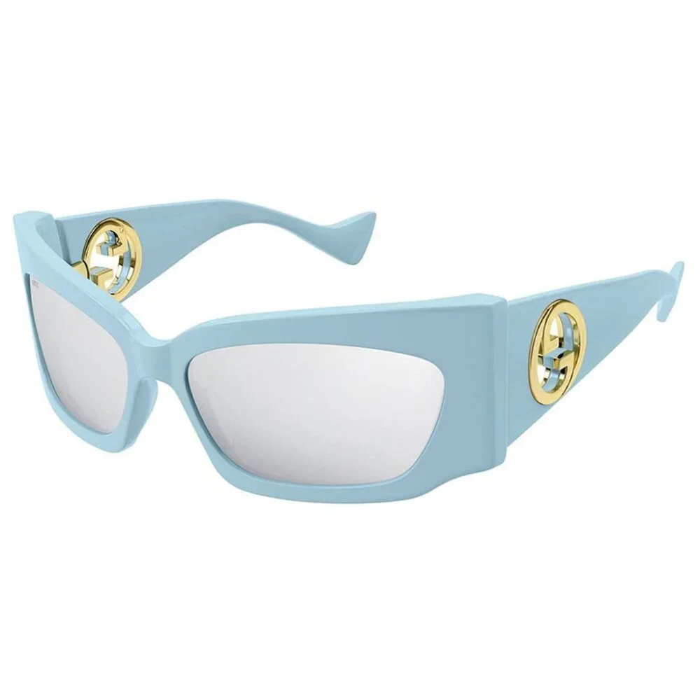 NEW GUCCI SUNGLASSES GUCCI GG1412S 005 LIGHT BLUE/SILVER MIRROR EYEWEAR - Picture 2 of 4